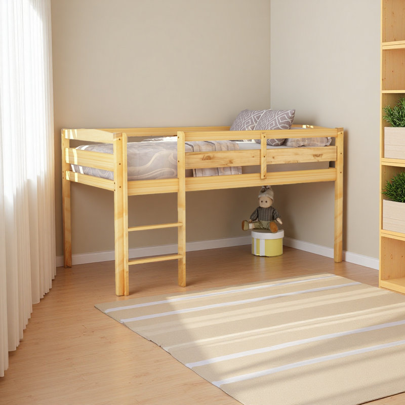 Lit simple mezzanine en bois Lit mezzanine bas avec échelle, lit simple, Noyer