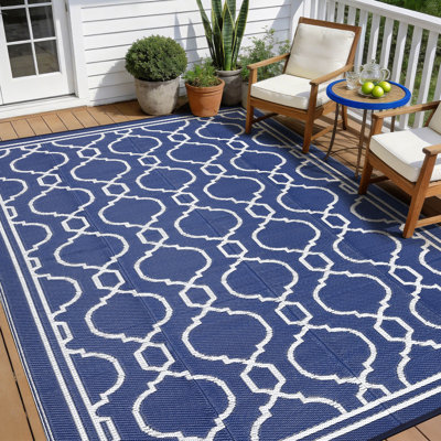 Tapis de patio extérieur réversible, tapis en plastique imperméable et résistant aux rayons UV, tapis de porche pliable facile à nettoyer pour patio, cour arrière, balcon