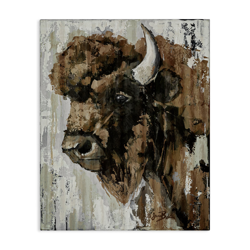 Toile abstraite à motif de bisons, design par Sara Baker, H 30 po x l 24 po
