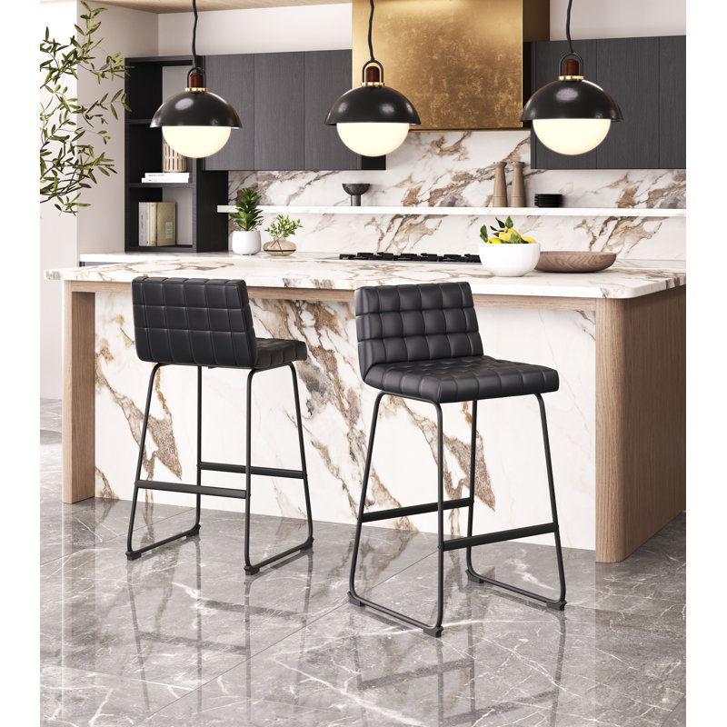 Tabouret Pago, Tabouret de bar (siège d'une hauteur de 29,9 po), 100% polyuréthane - noir