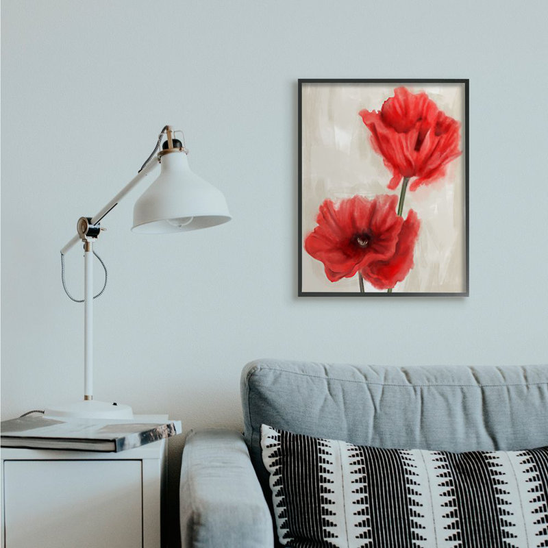 «Soft Petal Poppies Floral» par Daphne Polselli - reproduction d'art, H 30 po x l 24 po x 1,5 po, Giclée encadrée noir minuit