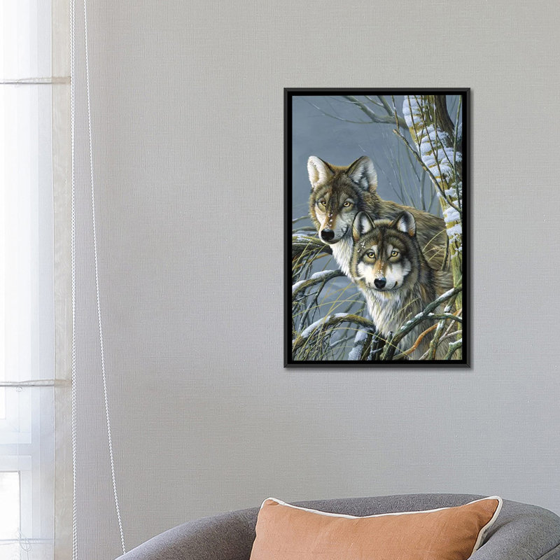 «Two Wolves» par Jan Weenink, reproduction d'art graphique sur toile, H 26 po x l 18 po x P 1,5 po, Toile encadrée noire