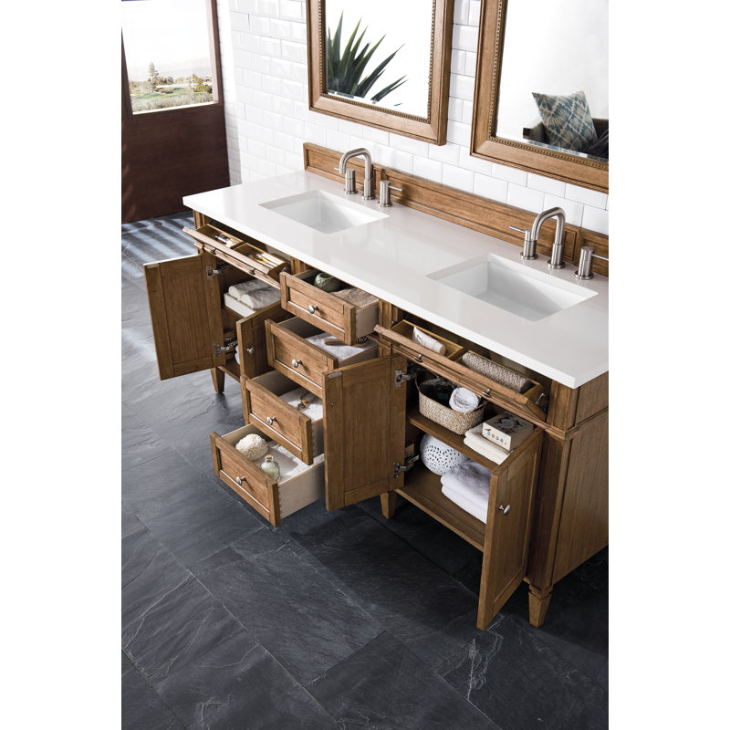 Dussault 72" W Double Vanity, White Zeus, Saddle Brown, 8" Widespread