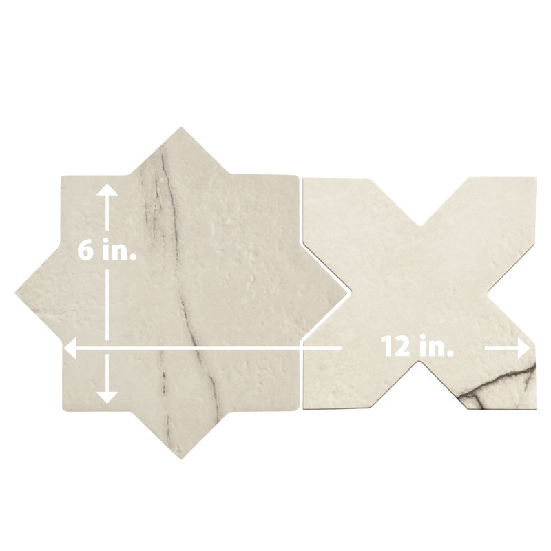 Istanbul Star with Cross 6 In. X 12 In. Porcelain Floor And Wall Tile Kit, White/Gray