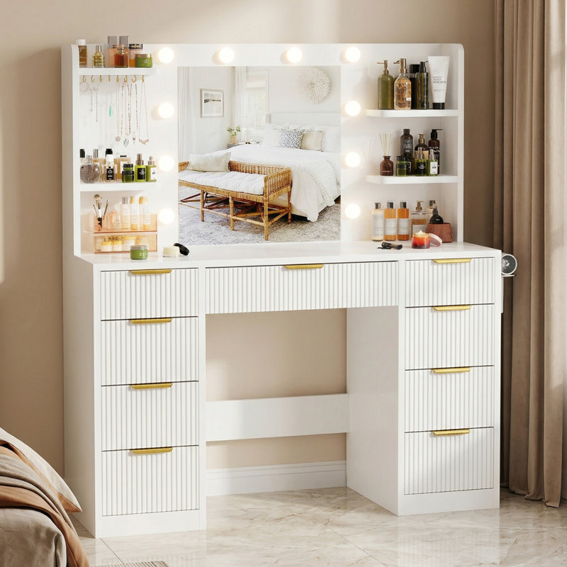 108Cm Dressing Table With Usb And Type-C Charge, White
