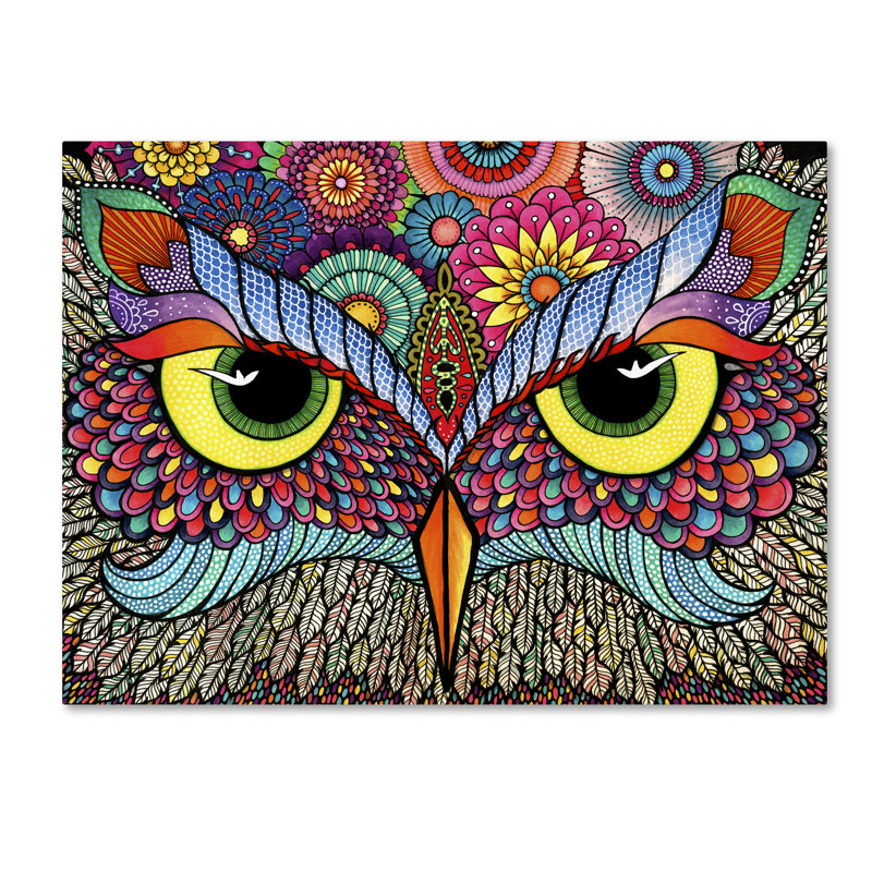 « hibou face », impression sur toile tendue, H 14 po x l 19 po x P 2 po