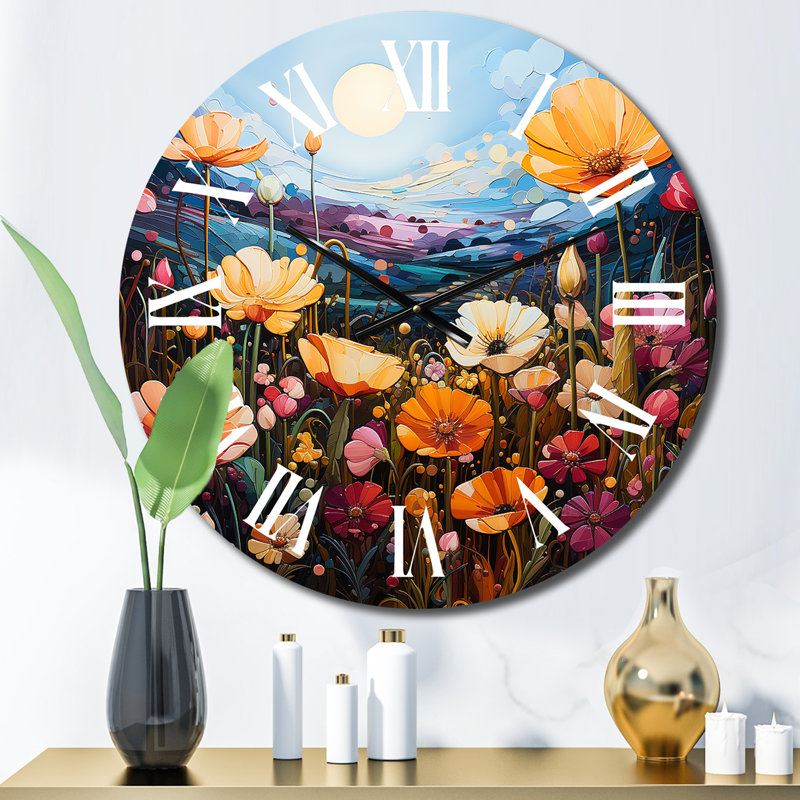 Horloge murale Wildflowers Vibrant Meadows Pointillism I - Wildflowers, Petit