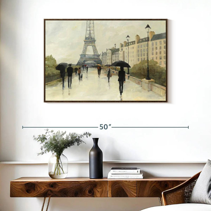 Eiffel sous la pluie, 37 po x 25 po, Cadre flottant en noyer