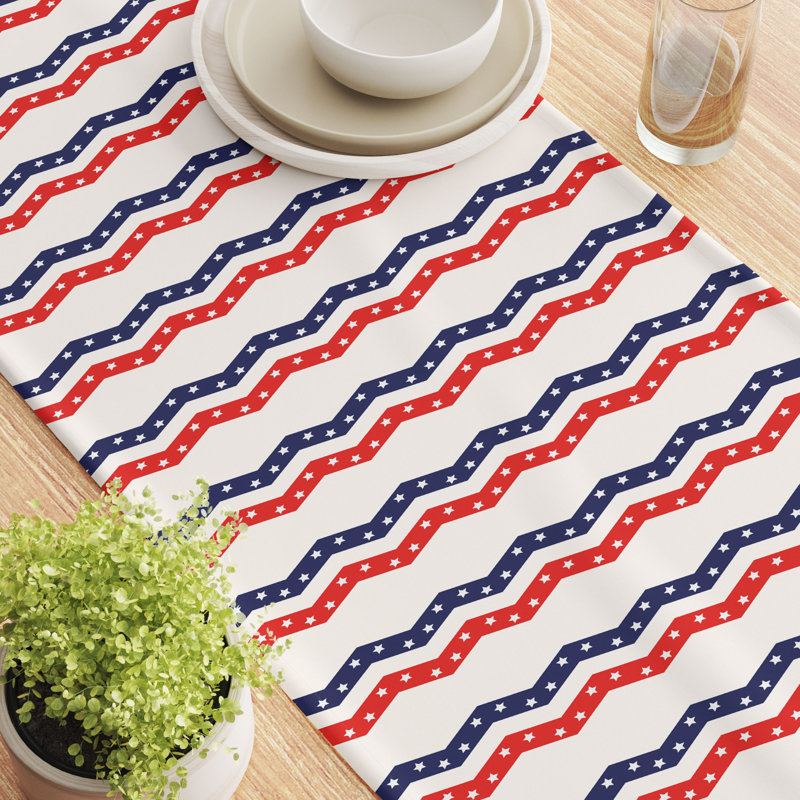 Table Runner, 100% Cotton, 16X108", Patriotic Chevron, 108" L x 16" W