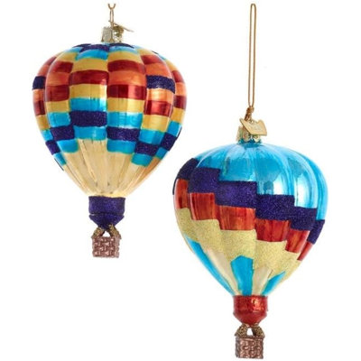 Kurt Adler Noble Gems Glass Hot Air Balloon Christmas Ornaments, Assorted (Pack of 2)