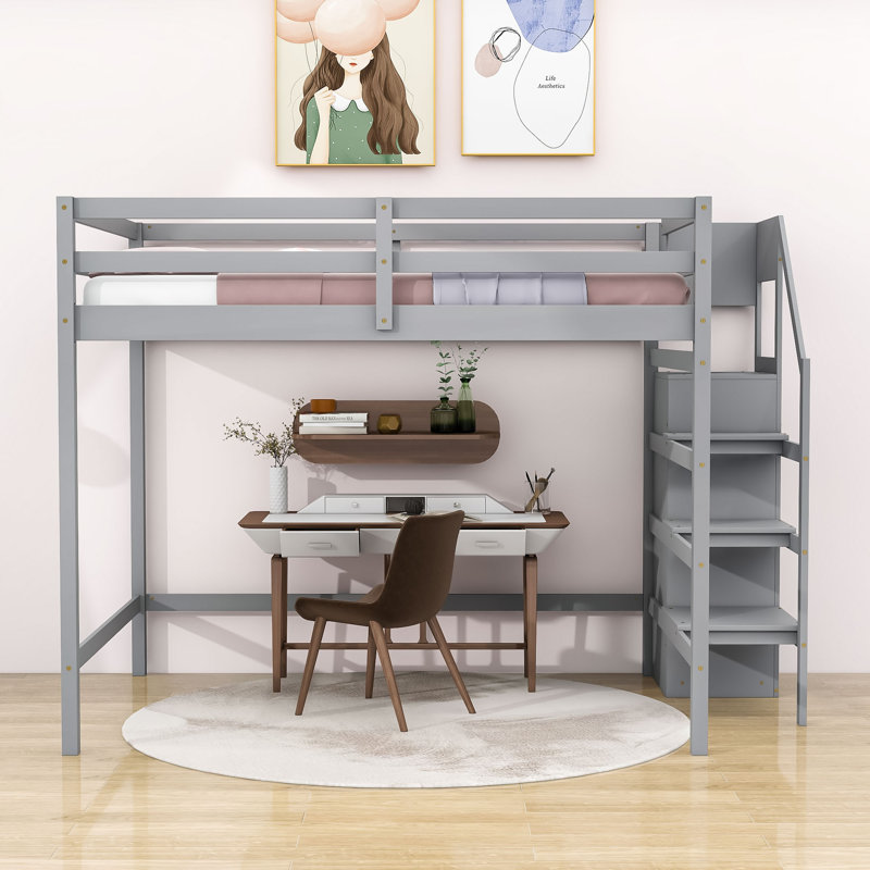 Lit mezzanine double Etasha par Harriet Bee, gris