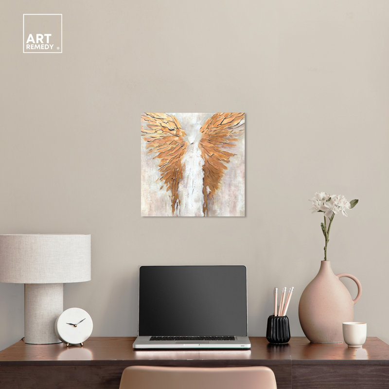 Art mural doré blanc sur toile Golden Wings par Art Remedy, Toile tendue, H 24 po x l 24 po