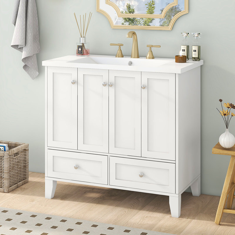 Meuble-lavabo 36 po avec lavabo en résine, Blanc