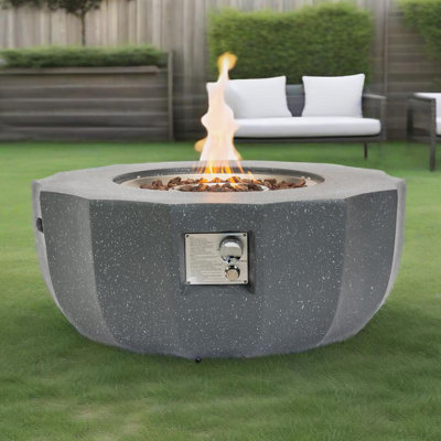 Foyer de table au propane 36 po 36 po, foyer rond en béton de 50 000 BTU pour la terrasse extérieure - gris