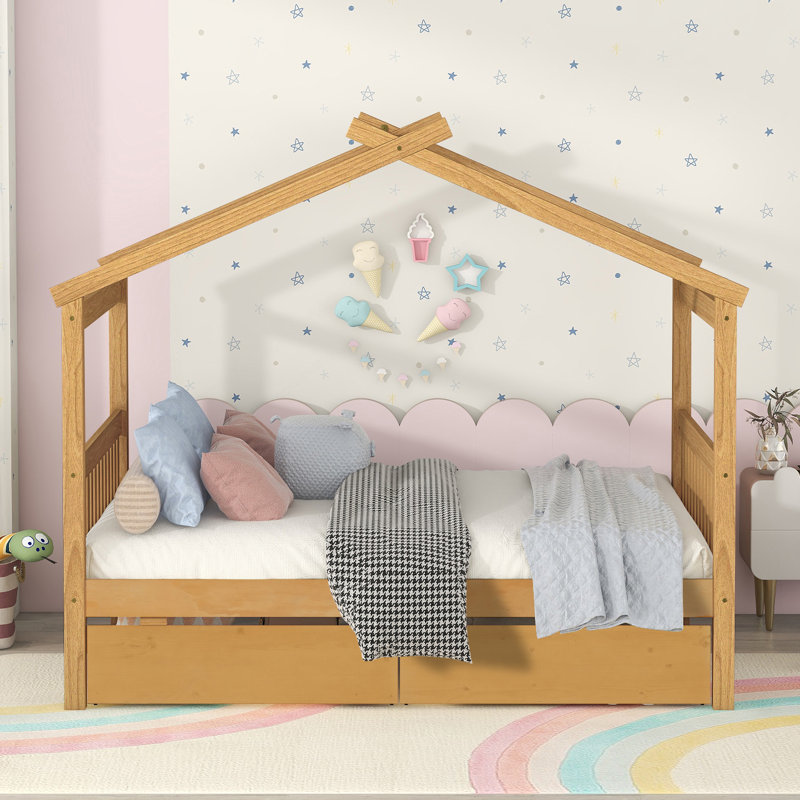 House Bed with Drawers & Wooden Frame, Full