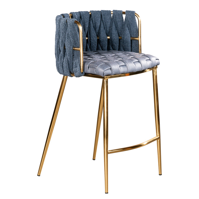 Tabouret de comptoir 27 po Tyrone, Doré, Bleu