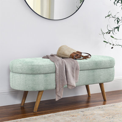 Banc de rangement ovale, pieds en bois d'hévéa, 43,5 po x 16 po x 16 po, cyan, fabriqué à la main, repose-pieds ou siège, cadre, option cyan fabriqué, utilisation, caractéristique