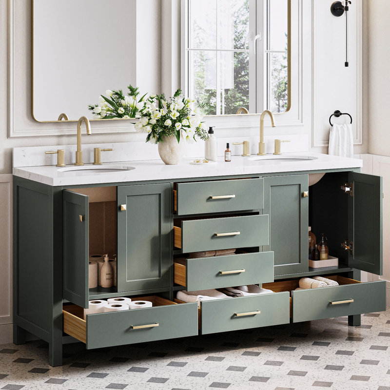 Amariani 72.25'' Double Bathroom Vanity with Top, Vintage Green, Oval