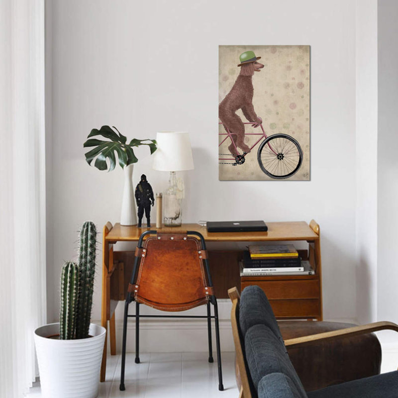 Impression sur toile tendue Fab Funky «Poodle on Bicycle», H 12 po x l 8 po x P 0,75 po, Toile tendue, Pas de tapis