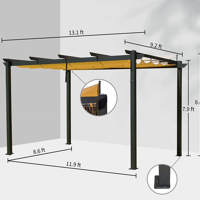 Weather - Toile de pergola rétractable pour le jardin, la terrasse. Structure en aluminium, stable et rouille. Conception murale. Protection. Cadre extérieur gris foncé avec auvent. Protégé. Pour patio, cour arrière, terrasse