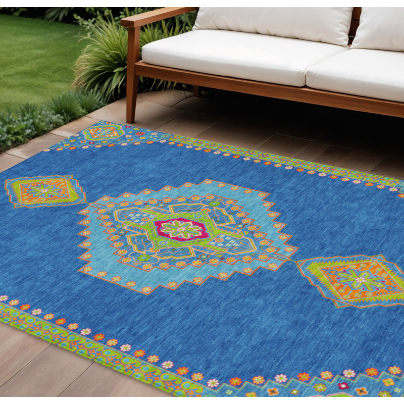 Tapis intérieur lavable 10 pi x 14 pi bleu oriental rouge, vert et vert