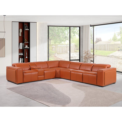 Canapé modulaire inclinable électrique en L 7 pièces avec 3 fauteuils inclinables et appuis-tête électriques en cuir italien