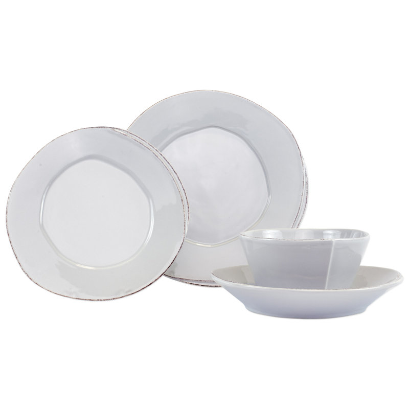 Lastra Handmade Stoneware Dinnerware Set 4 Piece, Light Gray