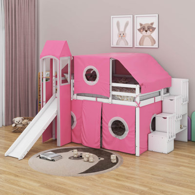 Lit mezzanine double avec tente et tour