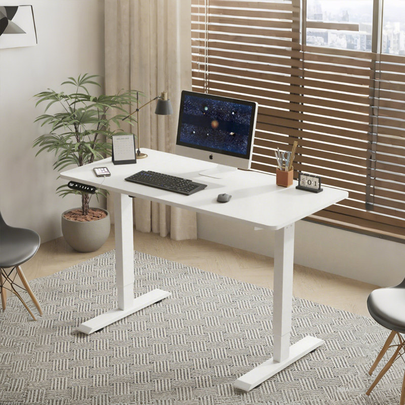 Bureau électrique à hauteur réglable, H 45 po x l 55 po x P 24 po, Blanc, Blanc