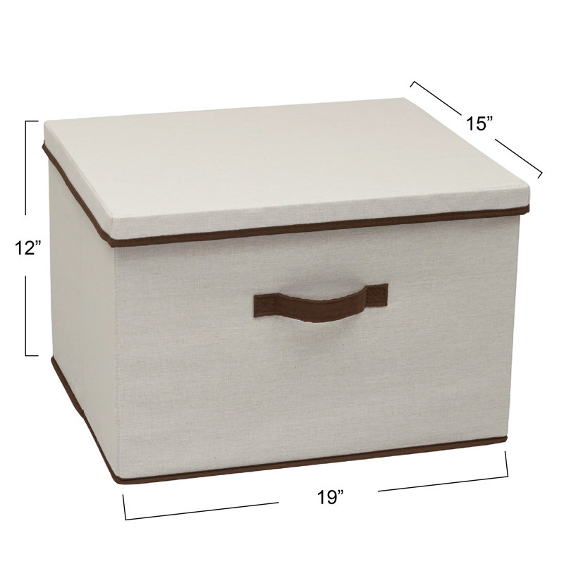 LargeStorageBoxwithLidSoftPoly-CottonCanvaswithReinforcedFrameGenerousStorageCapacityFully-RemovableLidFrontHandleVersatileFoldableandStackablewithCoffeeTrim