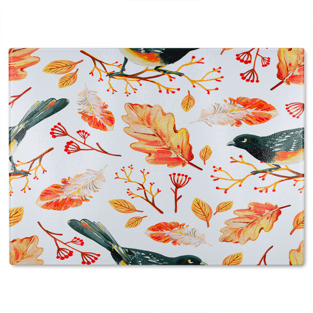 Birds & Leaves In Autumn Glass Chopping Board
