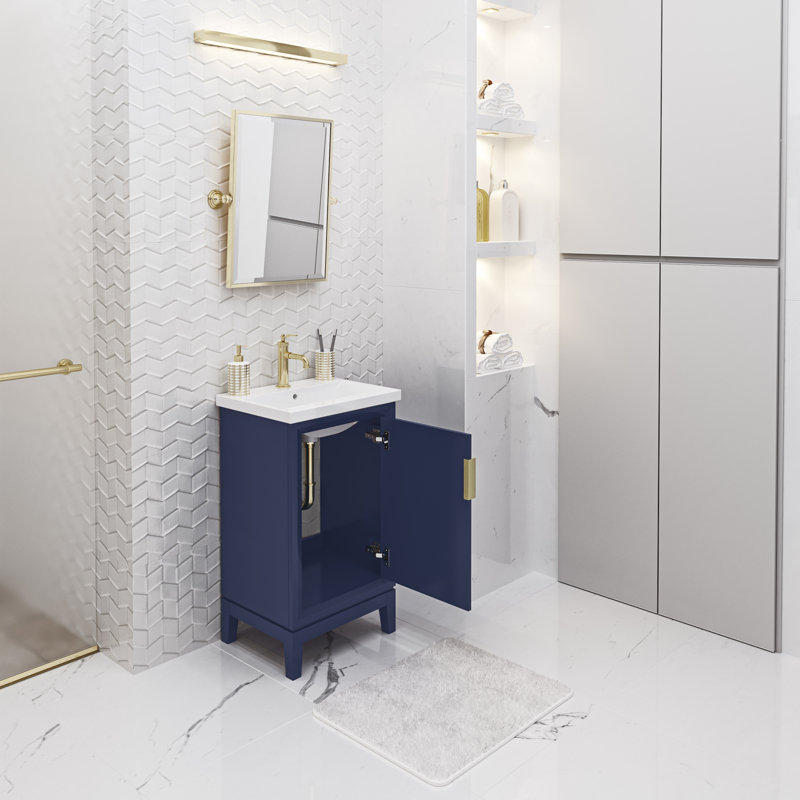 Meuble-lavabo avec robinet simple moderne 20 po Elsa, Bleu monarque, Doré