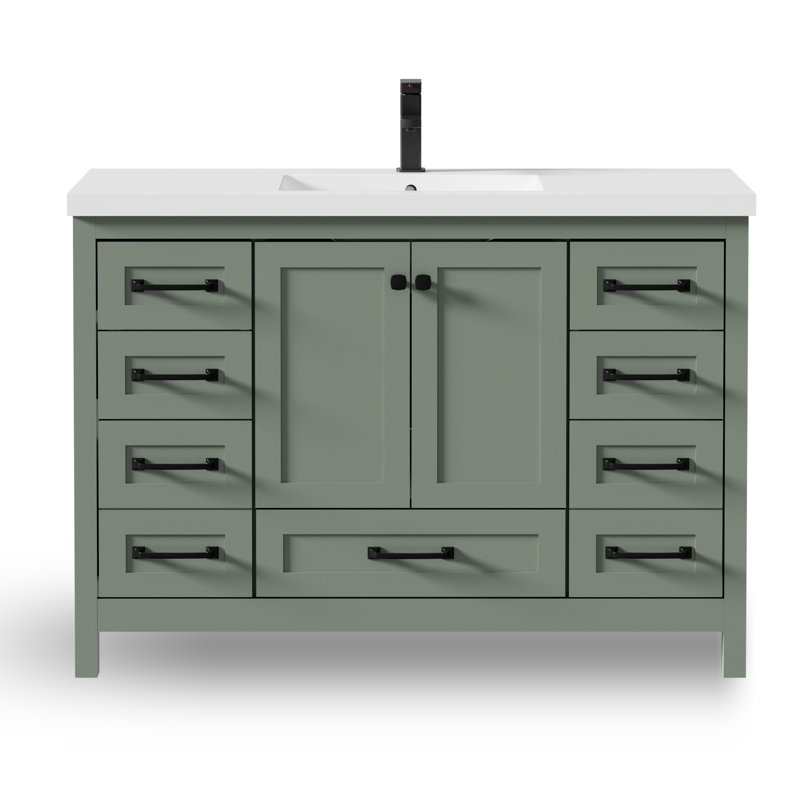 Ensemble de meuble-lavabo simple 48 po avec lavabo, robinet, tablette d'armoire de salle de bain moderne avec tiroirs et portes