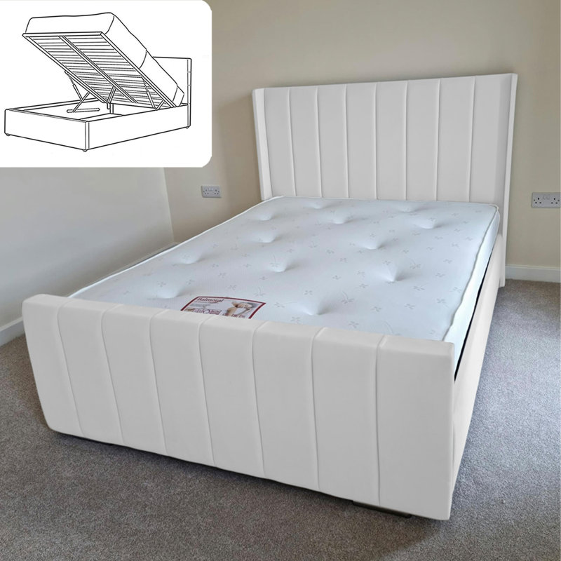 Brey Bed - Wingback Ottoman Storage with Plush Velvet Gas Lift and Headboard, Kingsize (5'), Ice