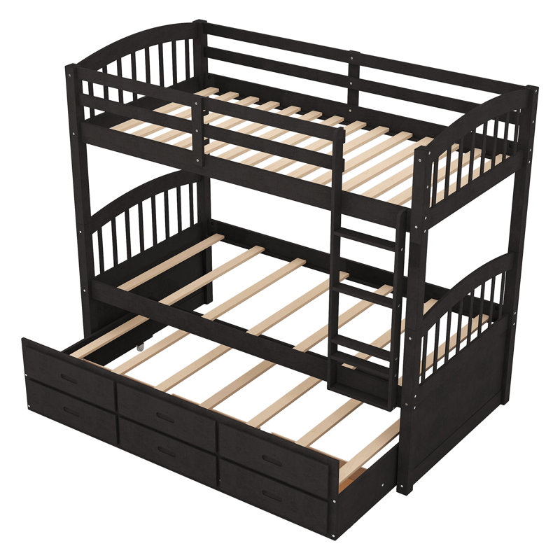 Lit superposé pratique en bois avec lit gigogne et tiroirs, idéal pour partager des chambres, des soirées pyjama et des invités, avec un design et une fonctionnalité uniques
