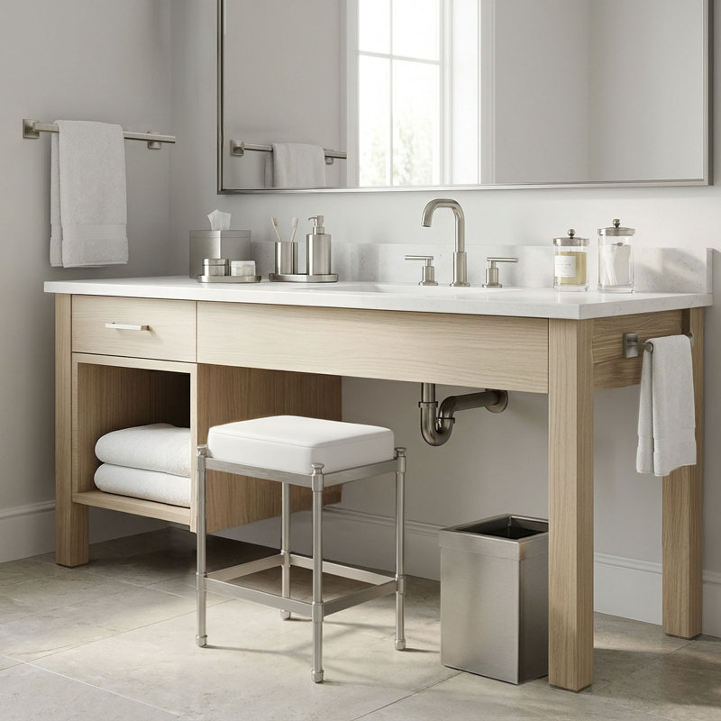 Tabouret de coiffeuse, Blanc, Nickel satiné