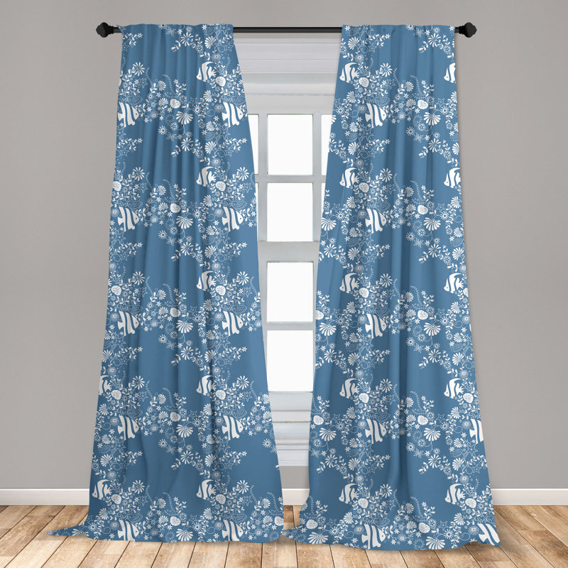 Sea Shells Floral Semi-Sheer Rod Pocket Curtain Panels, 28" x 95"
