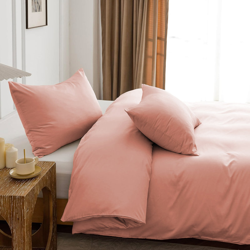Nitzy Super Soft Reversible Plain Duvet Cover with Pillowcases, Peach, UK Single - DE 137 x 200 cm