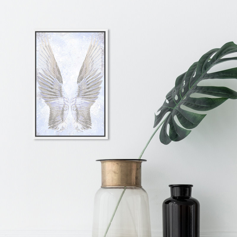 Fashion and Glam Sparkling Wings - Peinture sur toile, H 15 po x l 10 po, Cadre blanc