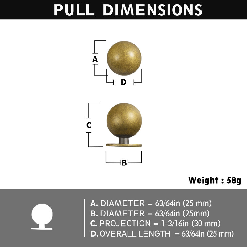 Set of 12 Antique Brass Round Cabinet Knobs