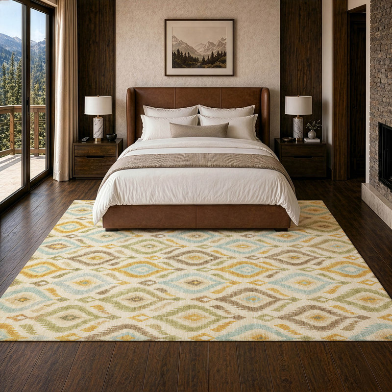 Tapis géométrique Ceajay ACN3069 lavable à la machine pour l'intérieur et l'extérieur, Blé, 10 pi x 14 pi