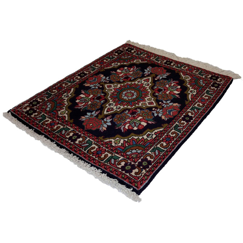 Tapis oriental noir / rouge en coton et laine 1 pi 9 po x 2 pi Sharmen