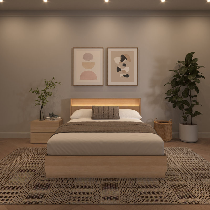 Ensemble de chambre à coucher 2 pièces avec éclairage intégré Dechant, Beige
