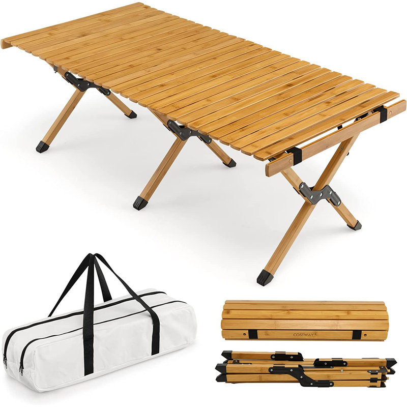 Amissa Folding Camping Table, Natural Brown