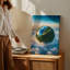 Toile, "Une planète luxuriante et vibrante," Terre flottant dans une atmosphère sereine ", art mural enveloppé de nuages blancs-767258763