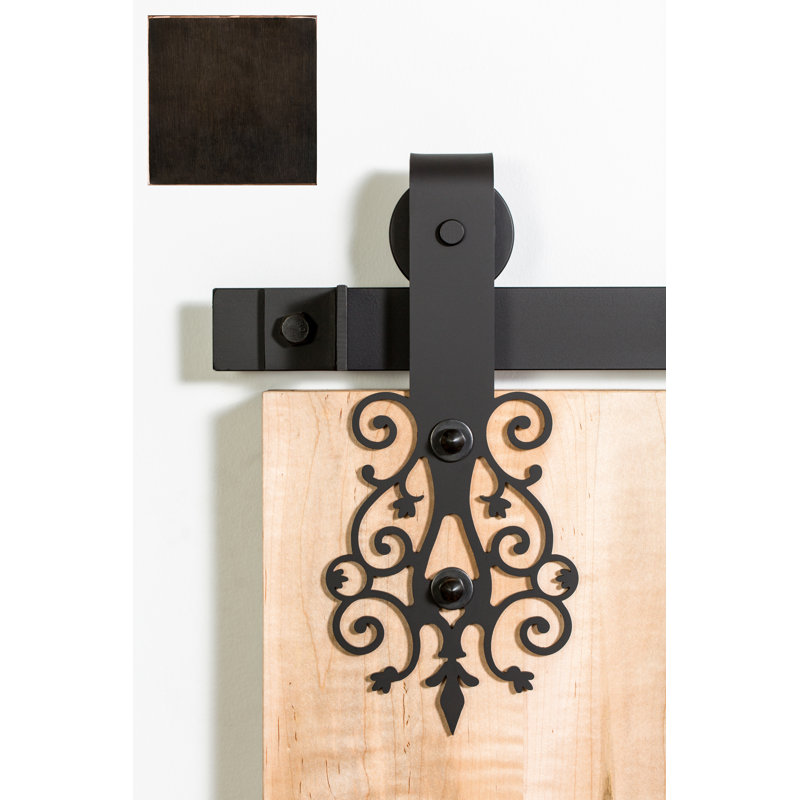 Ensemble de quincaillerie pour porte de grange simple standard Wrought Premium, 72 po, Bronze antique