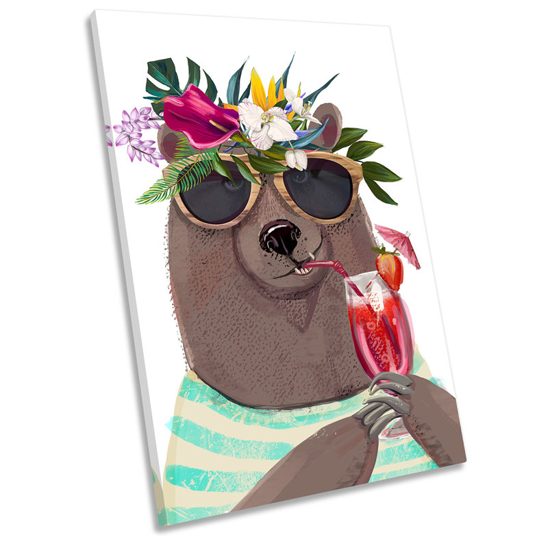 Summer Bear Cocktail - Wrapped Canvas Print, 45.7cm H x 30.5cm W x 2cm D