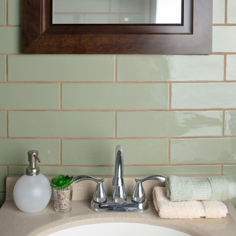 Chester 3" x 12" Ceramic Subway Wall Tile, Sage Green