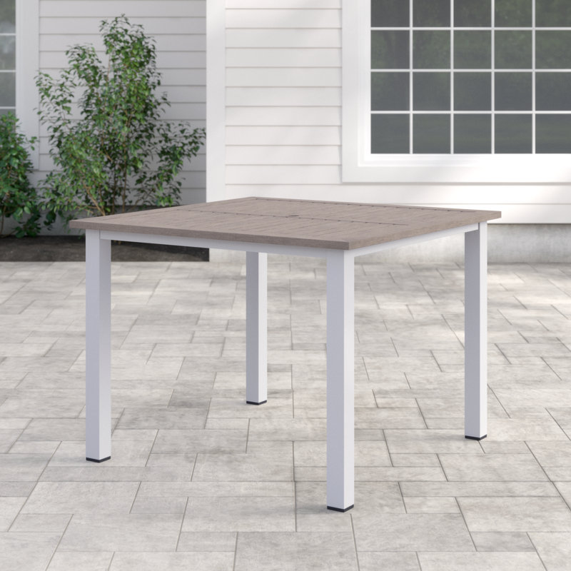 Travira Square Outdoor Dining Table With Umbrella Hole , 40'' in. W 40'' in. D, Tekwood Vintage, Chalk