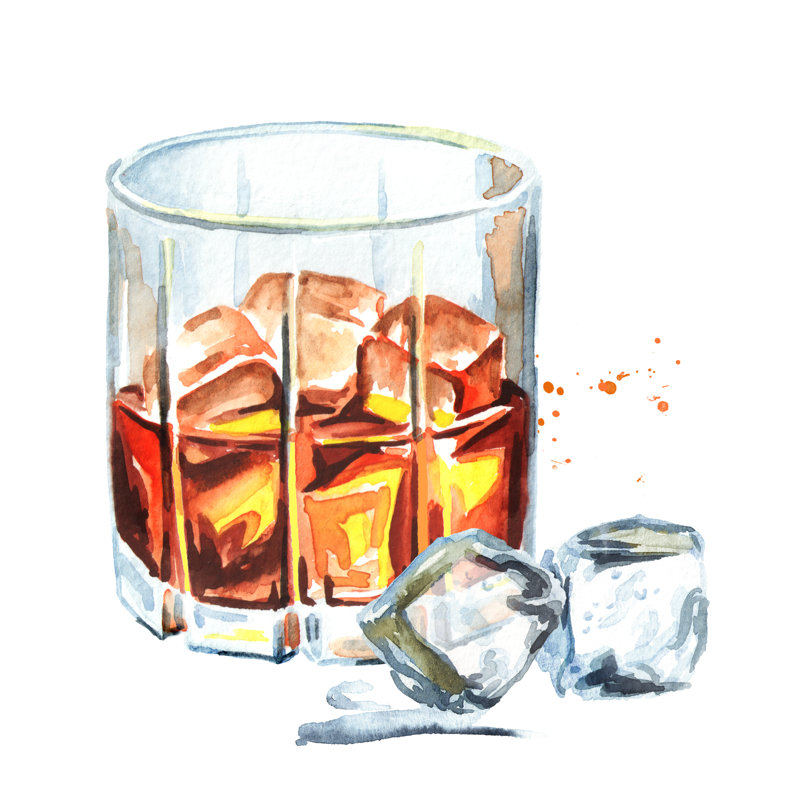 Whiskey And Ice Cubes - Wrapped Canvas Painting, 51cm H x 51cm W x 3.8cm D